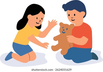 This vector shows two little children playing together