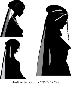This vector silhouette depicts a confident, graceful woman with flowing hair against a captivating, subtle backdrop—a versatile choice for creative projects