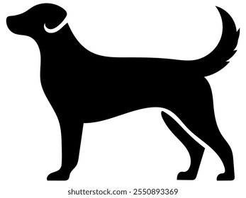 Esta silhueta vetorial apresenta um cão preto isolado em um fundo branco limpo. O design é desenhado à mão, oferecendo uma interpretação única e artística de um cão em perfil.