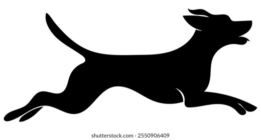 This vector silhouette features a striking black dog isolated on a white background. The clean and minimalist design captures the profile of the dog in a hand-drawn style, offering a versatile