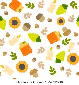 This is vector simplest pattern texture of cupcake, mushroom, leaf, sunflower. Wrapping paper.