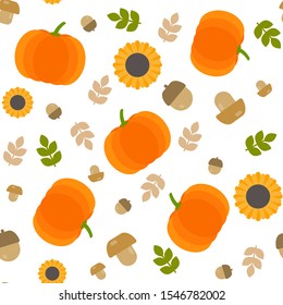 This is vector simplest pattern texture of cupcake, mushroom, leaf, sunflower. Wrapping paper.