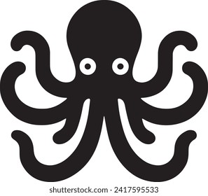 This vector is a striking black silhouette of an octopus, featuring its bulbous head and the eight distinctive, curling tentacles. 