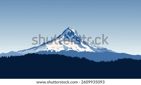 This vector style illustration depicts the breathtaking skyline of Mount Hood, located in Oregon