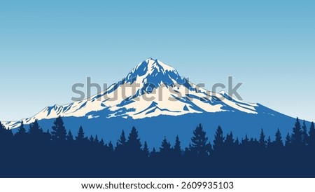 This vector style illustration depicts the breathtaking skyline of Mount Hood, located in Oregon