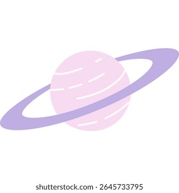 This vector style planet illustration with rings features a transparent background, ideal for graphics, education, space exploration, or children's projects.