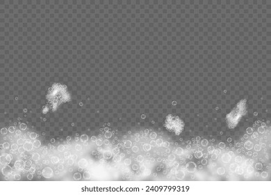 This vector template shows a bath foam with shampoo bubbles isolated on a transparent background. It can be used for advertising purposes. Mousse bath foam.