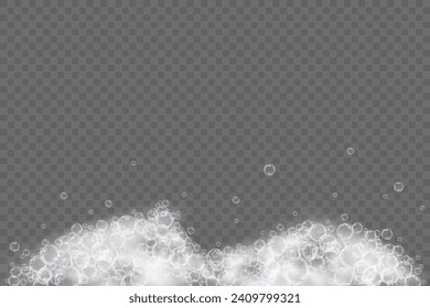 This vector template shows a bath foam with shampoo bubbles isolated on a transparent background. It can be used for advertising purposes. Mousse bath foam.