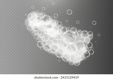 This vector template shows a bath foam with shampoo bubbles isolated on a transparent background. It can be used for advertising purposes. Mousse bath foam.