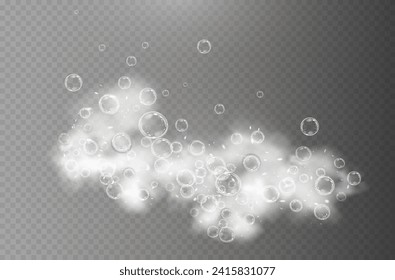 This vector template shows a bath foam with shampoo bubbles isolated on a transparent background. It can be used for advertising purposes. Mousse bath foam.