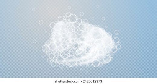 This vector template shows a bath foam with shampoo bubbles isolated on a transparent background. It can be used for advertising purposes. Mousse bath foam.