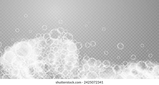 This vector template shows a bath foam with shampoo bubbles isolated on a transparent background. It can be used for advertising purposes. Mousse bath foam.
