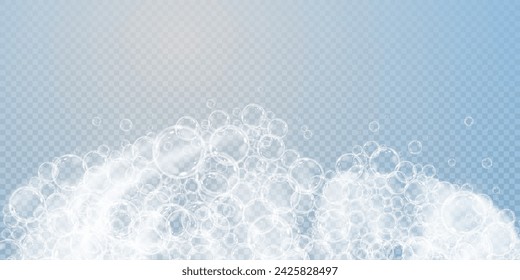 This vector template shows a bath foam with shampoo bubbles isolated on a transparent background. It can be used for advertising purposes. Mousse bath foam.