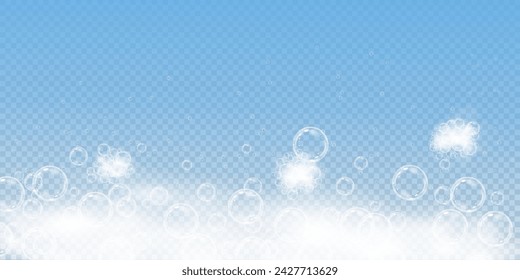 This vector template shows a bath foam with shampoo bubbles isolated on a transparent background. It can be used for advertising purposes. Mousse bath foam.