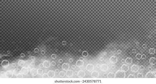 This vector template shows a bath foam with shampoo bubbles isolated on a transparent background. It can be used for advertising purposes. Mousse bath foam.