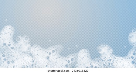 This vector template shows a bath foam with shampoo bubbles isolated on a transparent background. It can be used for advertising purposes. Mousse bath foam.