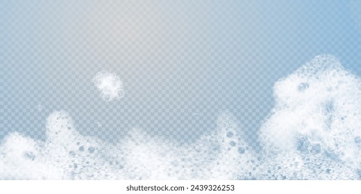 This vector template shows a bath foam with shampoo bubbles isolated on a transparent background. It can be used for advertising purposes. Mousse bath foam.