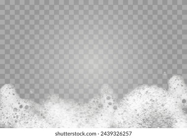 This vector template shows a bath foam with shampoo bubbles isolated on a transparent background. It can be used for advertising purposes. Mousse bath foam.