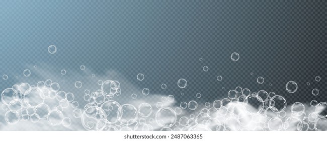 This vector template shows a bath foam with shampoo bubbles isolated on a transparent background. It can be used for advertising purposes. Mousse bath foam.