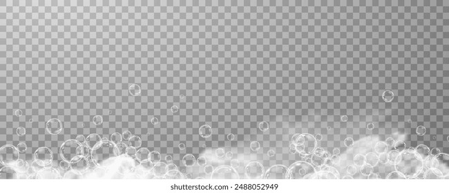 This vector template shows a bath foam with shampoo bubbles isolated on a transparent background. It can be used for advertising purposes. Mousse bath foam.