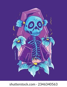 this is vector t-shirt illustration. this art shows skull flowers this is concept art.