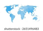 This vector world map features a beautiful watercolor texture in various shades of blue. It highlights continents and oceans, creating an artistic and modern representation of the globe.