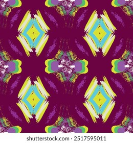 This vectors designed features a vibrant fabric pattern with diamond motifs on a colored background. adding visual complexity to the design. This type of pattern can be used on fabrics, home décor,