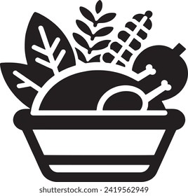 This vectorshowcases a Thanksgiving feast icon, encapsulating the spirit of the holiday with its depiction of a plump, roasted turkey as the centerpiece.