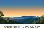 This vector-style illustration showcases the breathtaking beauty of the Great Smoky Mountains at dusk