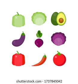 Estas son las verduras aisladas de fondo blanco. Colección de col, pimienta, aguacate, tomate, berenjena.