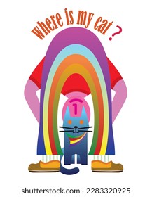 this vektor illustration design,where is my cat.Unique design for cat lovers,and the rainbow colors symbolize her personal identity.
