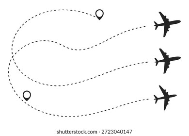Dies ist eine vielseitige und saubere Vektorgrafik mit drei verschiedenen Flugrouten. Jede Route ist mit einer stilisierten, gepunkteten Linie dargestellt, die einen Flugweg bezeichnet, und endet mit einem klassischen Kartensymbol, das ein Ziel angibt. Entlang dieser Pfade sind drei Silhouetten-Flugzeuge positioniert, die verschiedene Etappen einer Reise darstellen. Das Design ist minimalistisch und modern, perfekt für eine breite Palette von Anwendungen wie Reisebüros, Flugbuchungsplattformen, Logistikunternehmen oder sogar persönliche Reise-Blogs. Als Vektordatei ist sie vollständig editierbar und skalierbar, sodass eine nahtlose Integration in jedes Projekt ohne Qualitätsverlust möglich ist. Diese EPS10-Datei bietet Flexibilität für die Anpassung in Bezug auf Farbe, Größe und Anordnung und ist somit eine ideale Ressource für digitale Medien und Printmedien. Die klare Ikonographie und die einfache Ästhetik sorgen dafür, dass das Konzept von Reisen und Transport effektiv kommuniziert wird.