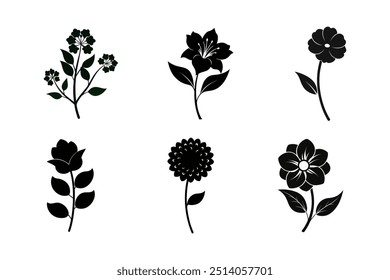 Este versátil conjunto de vetor de silhueta de flores é perfeito para designers gráficos e ilustradores que procuram adicionar sotaques florais a seus projetos com facilidade.