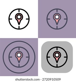 This versatile icon set depicts a location pin within a targeting reticle- ideal for navigation- GPS- and location-based apps or websites. Multiple design variations are included.
