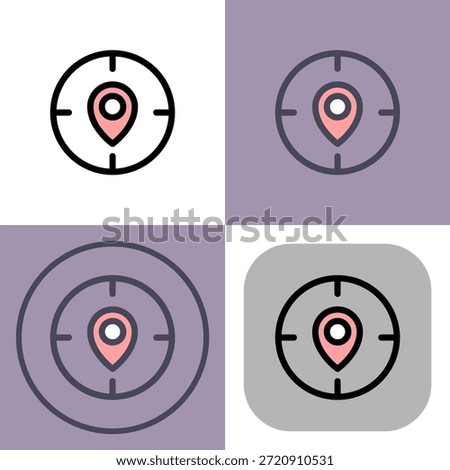 This versatile icon set depicts a location pin inside a target- perfect for GPS apps- navigation systems- or mapping software. It offers four stylish variations for diverse design projects.