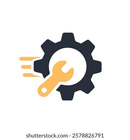 This versatile ondemand vector icon prominently displays a gear in conjunction with a wrench, effectively symbolizing various aspects such as tools, maintenance, engineering services, and more