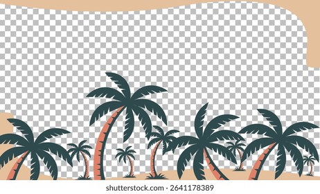 This versatile vector illustration provides a perfect tropical backdrop or border for your designs. Featuring a vibrant array of palm trees on a sandy foreground.