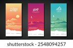 This vertical banner captures the miraculous night journey of Prophet Muhammad SAW, featuring celestial elements and symbolic imagery, highlighting the spiritual significance of Isra