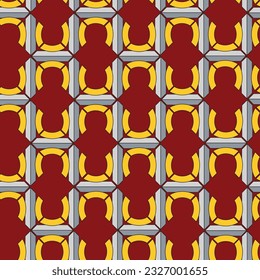 This vertical square motif using straight and curved beams on a maroon background forms a nice vector seamless pattern.