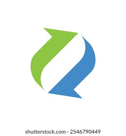 This is a very simple logo design of two arrows encircling in blue and green symbolizing yin-yang and recycling

