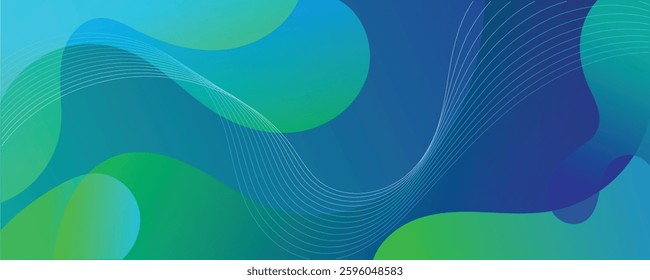 This vibrant abstract background features flowing lines and fluid shapes in a palette of teal, turquoise, and deep teal, with hints of green.