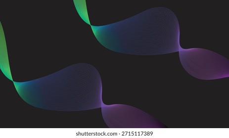Este vibrante diseño abstracto presenta Formas fluidas que se entrelazan con gracia, mezclando tonos de verde, púrpura y azul contra un fondo oscuro. 