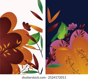 Esta vibrante arte floral abstrata apresenta duas composições contrastantes