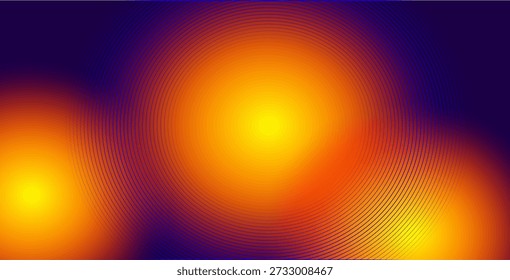 This vibrant abstract image features a dynamic blend of warm orange and yellow hues, creating a radiant and energetic visual effect. Concentric circles add depth and movement