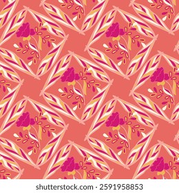 This vibrant and bright floral pattern featuring unique geometric designs is truly perfect for textiles and decor items