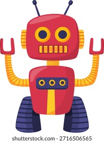 This vibrant cartoon robot character is perfect for children illustrations and educational materials. Designed with playful colors and features, it will engage young audiences and inspire creativity.