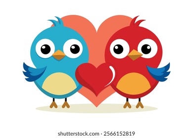 this vibrant clipart showcases a pair of love birds, one blue and one red, with a heart backdrop. perfect for use in wedding invitations, romantic announcements, and valentine's day projects