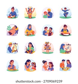 This vibrant collection showcases various cultural activities and family hobbies.