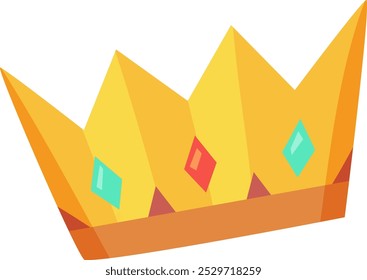 Esta coroa vibrante apresenta elementos amarelos brilhantes complementados por gemas coloridas. Simboliza alegria e festividade ideais para celebrações e ocasiões especiais.