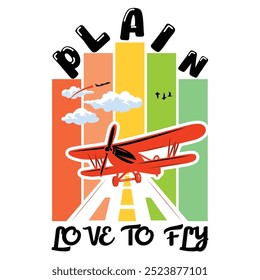 Este vibrante diseño presenta un dinámico tema de aviación con la divertida frase "Amor Llano para Volar". En el centro, un avión rojo brillante despega en una colorida pista, simbolizando la pasión 